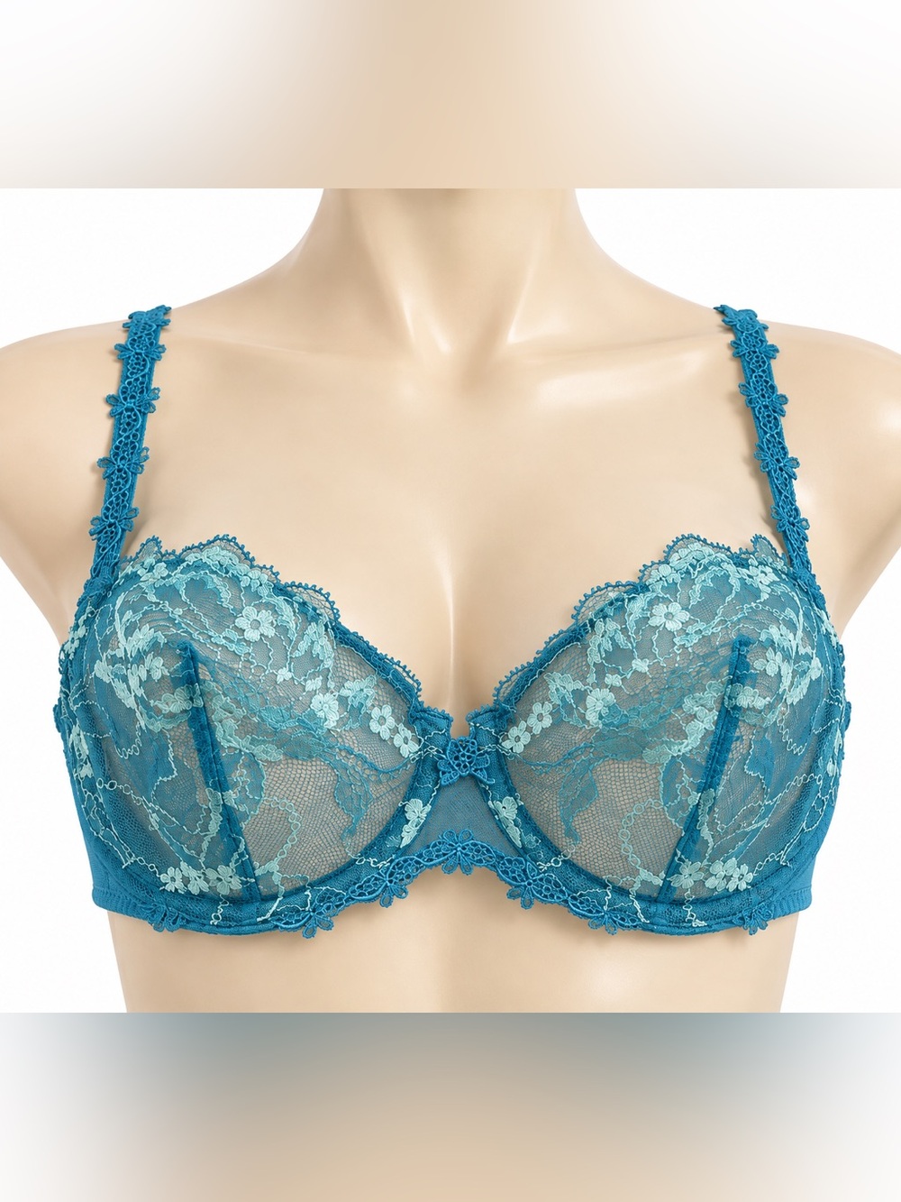 Simone Pérèle Paris Turquoise Embroidered Lace Balconette Bra Underwire